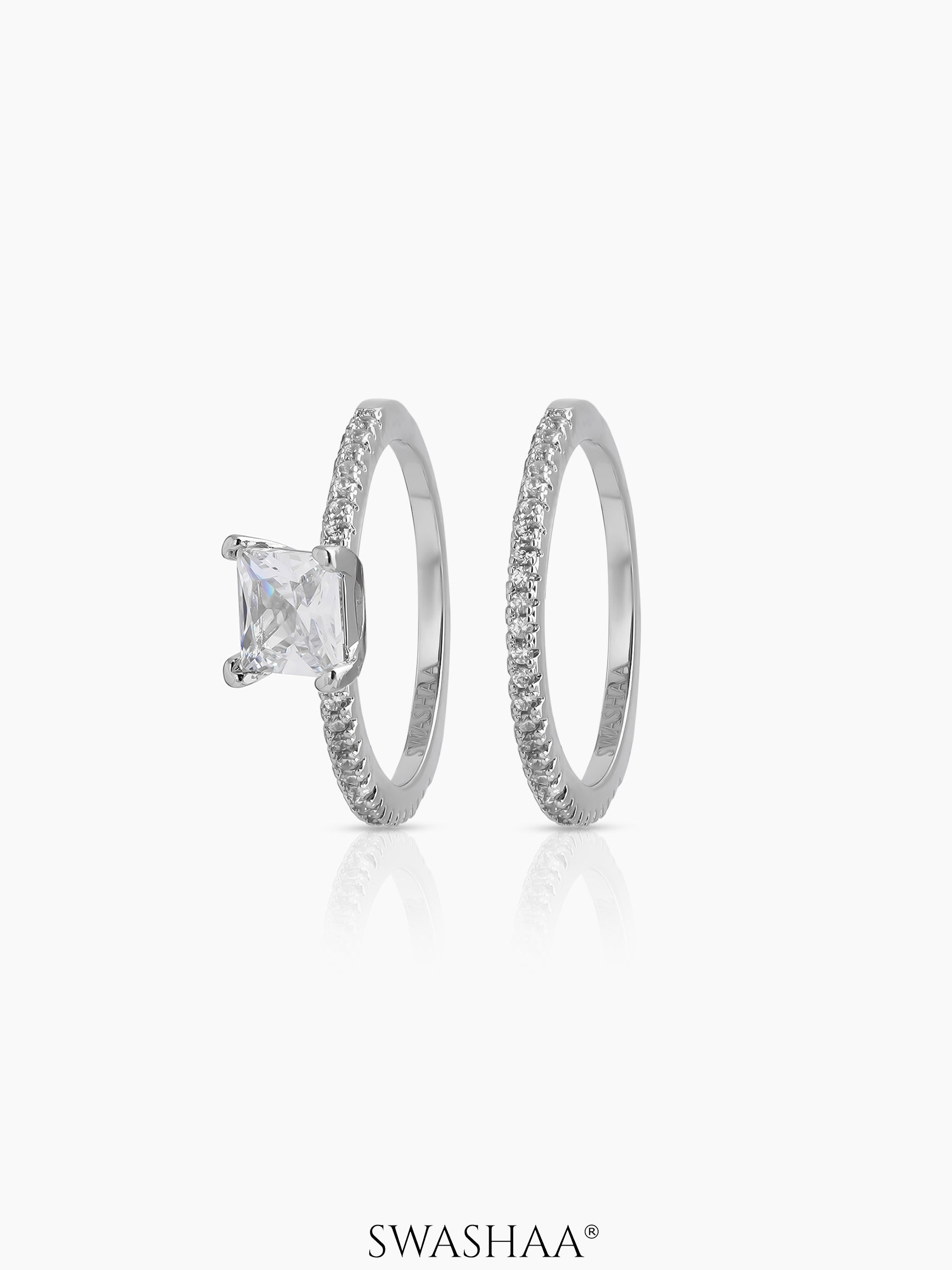 Anika Set Of 2 Silver Diamond Solitaire Women's Ring