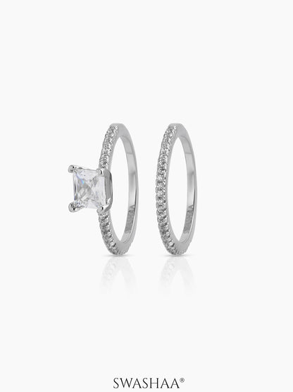 Anika Set Of 2 Silver Diamond Solitaire Women's Ring