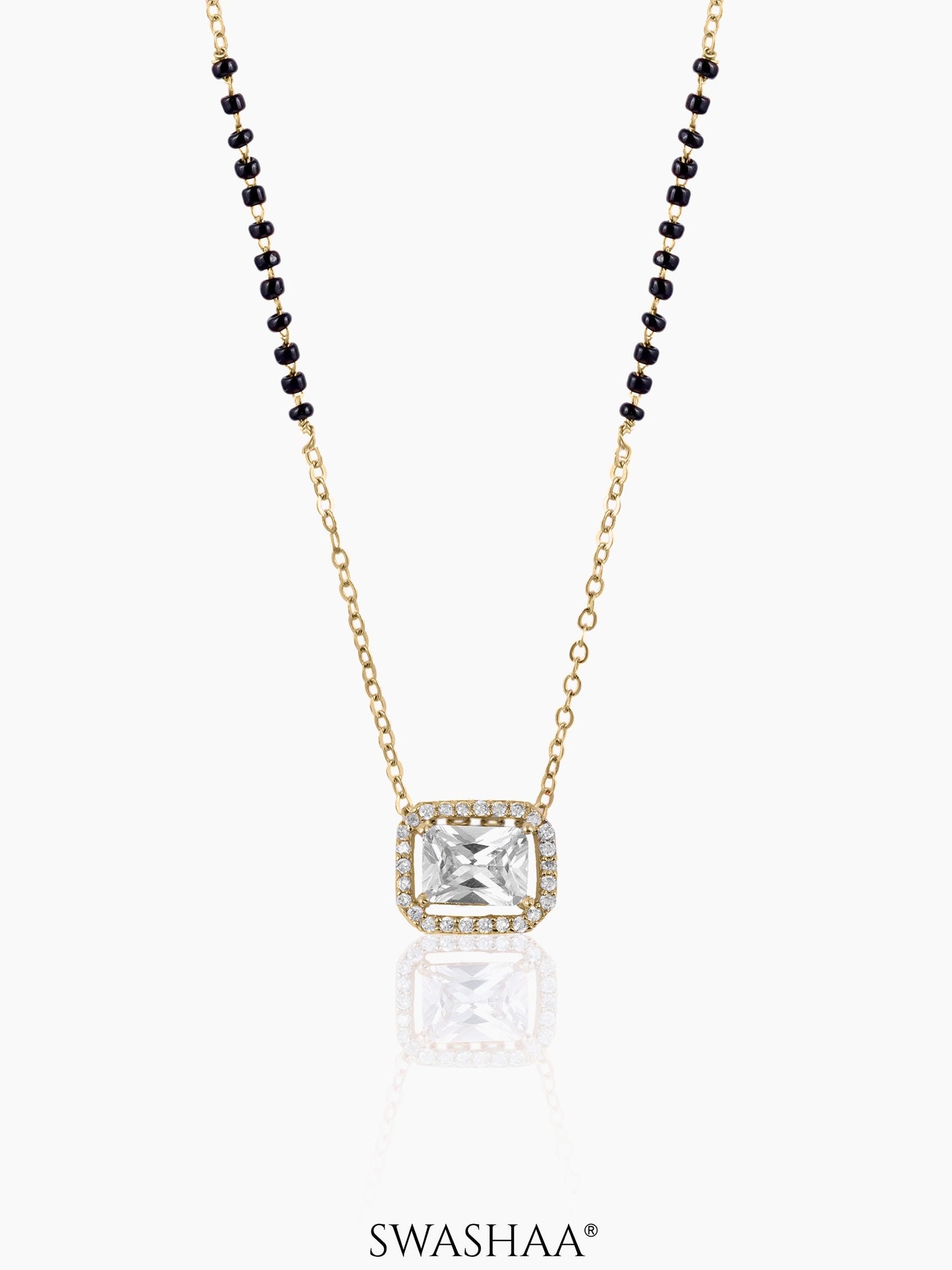 Anisa Diamond Rectangle Solitaire Halo 18K Gold Plated Mangalsutra