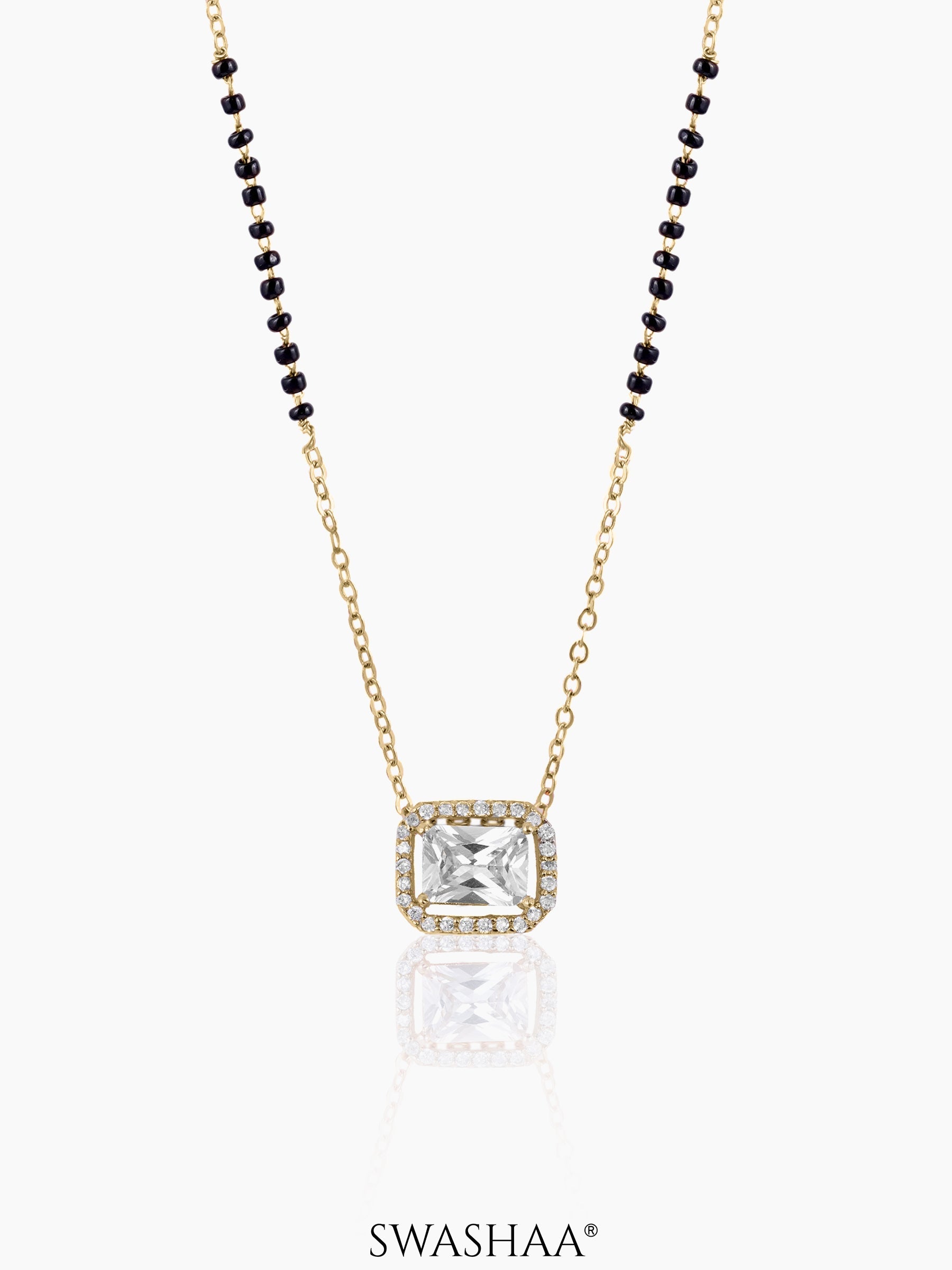 Anisa Diamond Rectangle Solitaire Halo 18K Gold Plated Mangalsutra