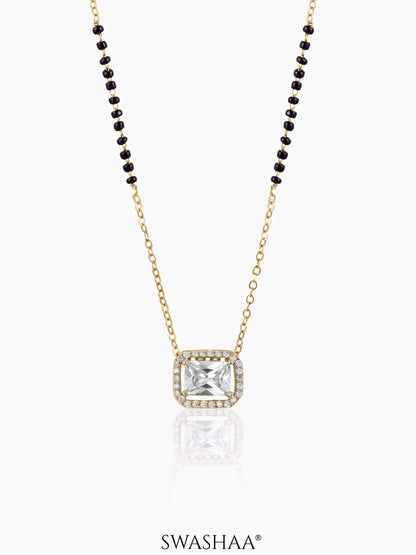 Anisa Diamond Rectangle Solitaire Halo 18K Gold Plated Mangalsutra