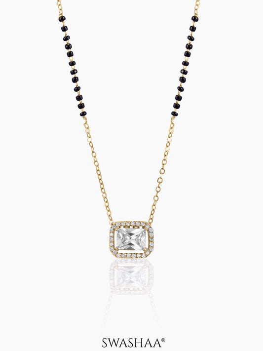 Anisa Diamond Rectangle Solitaire Halo 18K Gold Plated Mangalsutra
