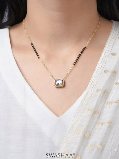 Anisa Diamond Rectangle Solitaire Halo 18K Gold Plated Mangalsutra