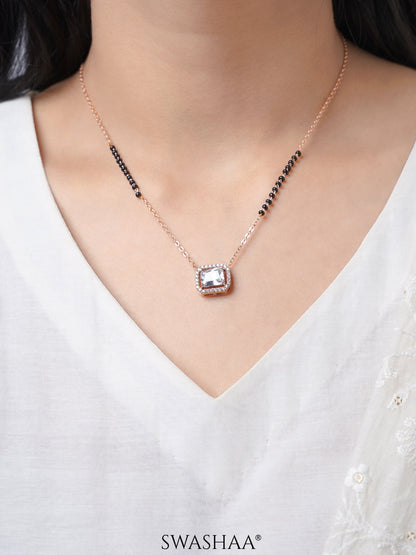 Anisa Diamond Rectangle Solitaire Halo Rosegold Mangalsutra