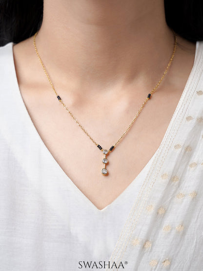 Anvitha Trinity Diamond 18K Gold Plated Pendant Mangalsutra