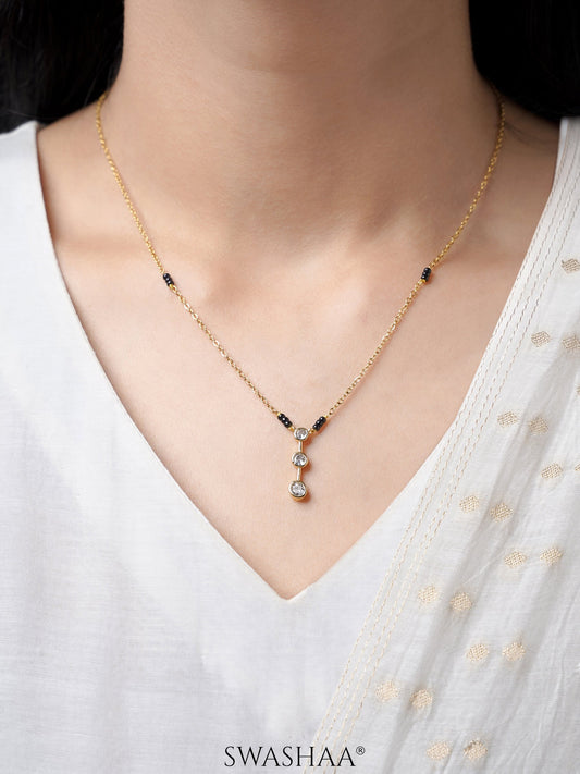 Anvitha Trinity Diamond 18K Gold Plated Pendant Mangalsutra