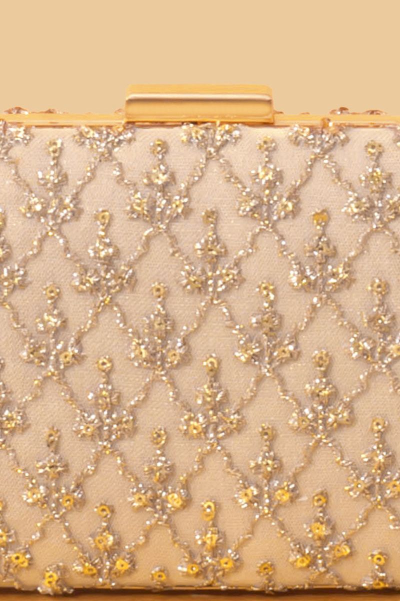 AMYRA - Anya Embroidered Box Clutch - Gold