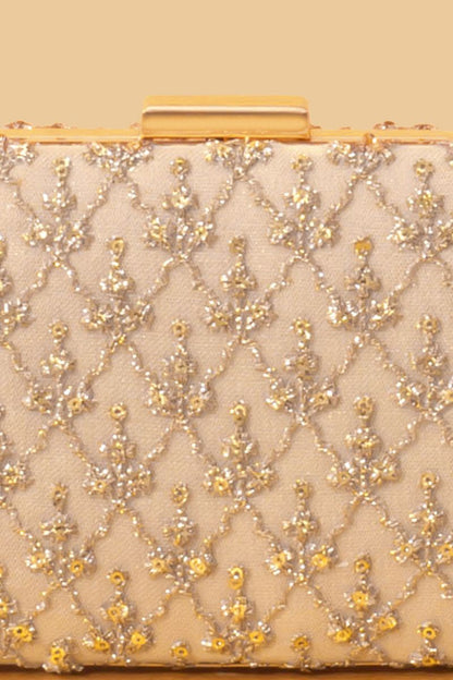 AMYRA - Anya Embroidered Box Clutch - Gold