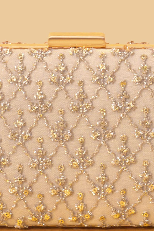 AMYRA - Anya Embroidered Box Clutch - Gold