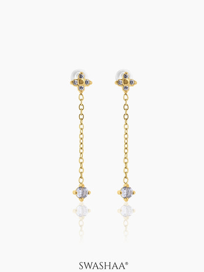 Aria Floral Diamond Drop Dangling 14K Gold Plated Earrings