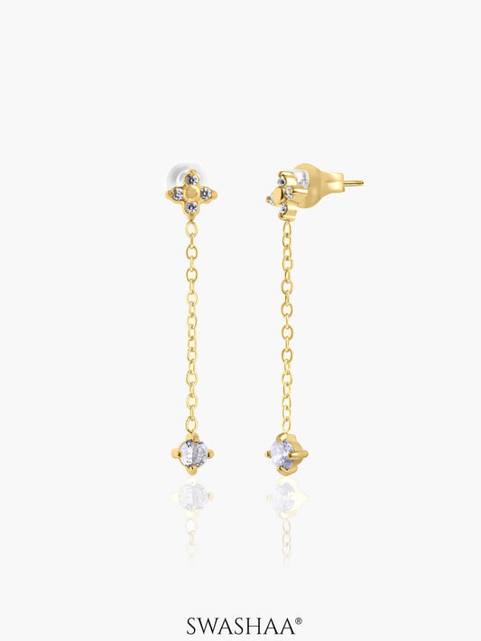 Aria Floral Diamond Drop Dangling 14K Gold Plated Earrings