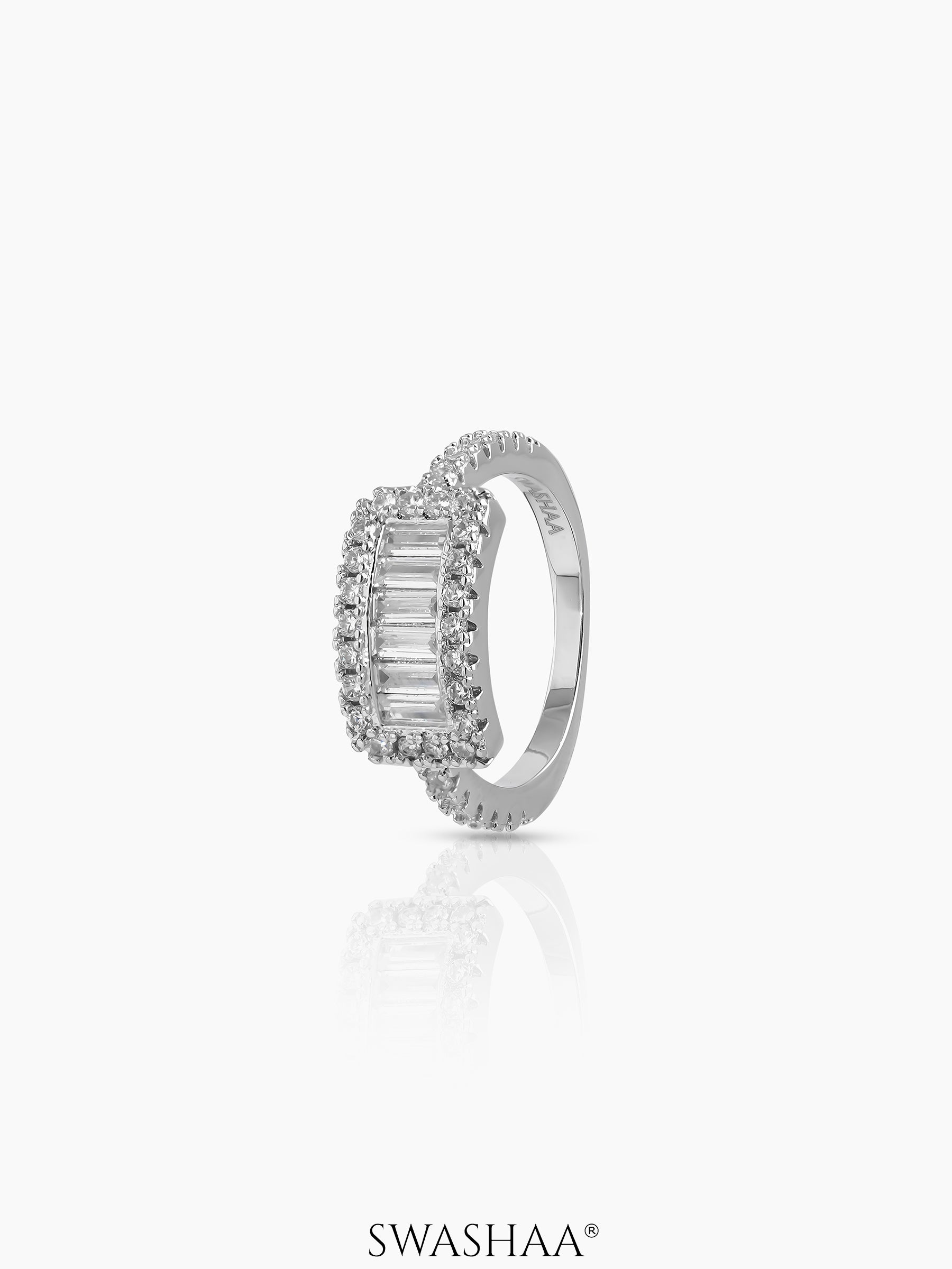 Arxen Rectangular Cluster Silver Diamond Solitaire Women's band Ring