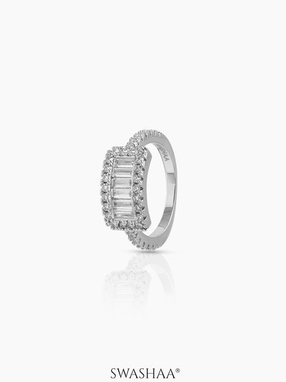 Arxen Rectangular Cluster Silver Diamond Solitaire Women's band Ring
