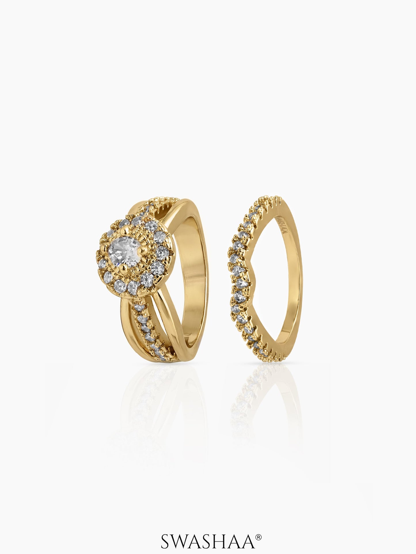 Avira Set Of 2 18k gold plated Diamond Solitaire Women's Ring