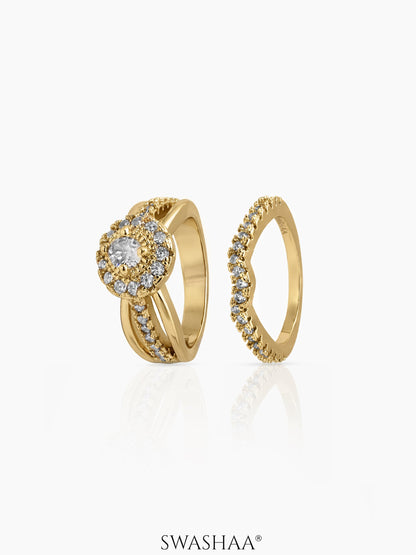 Avira Set Of 2 18k gold plated Diamond Solitaire Women's Ring