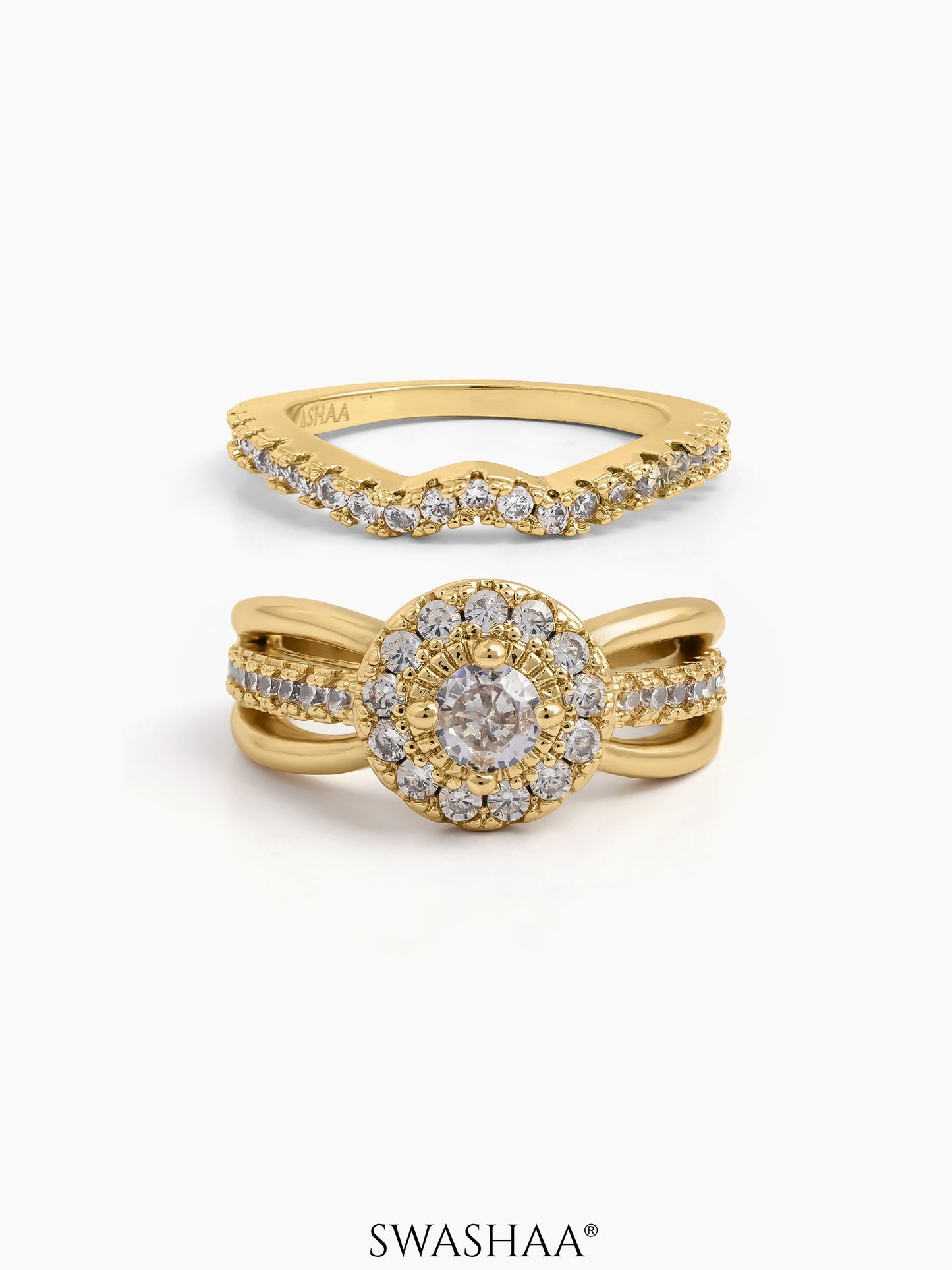 Avira Set Of 2 18k gold plated Diamond Solitaire Women's Ring