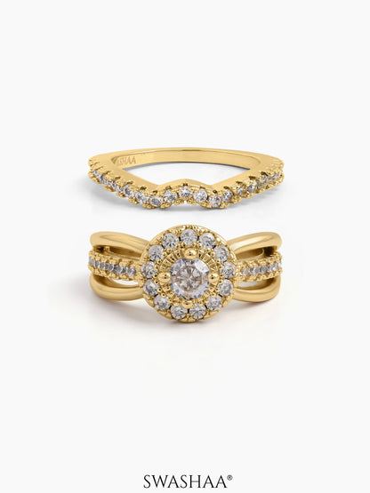 Avira Set Of 2 18k gold plated Diamond Solitaire Women's Ring