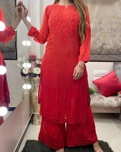 Rayon Chain Stitch Thread work Kurti Palazzo - Premium  from Ethenika.com - Just INR 1790! Shop now at Ethenika.com 