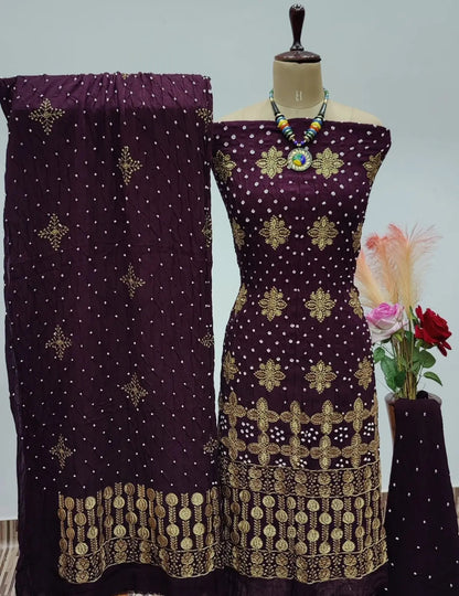 Reyon Embroidery Work Authentic Hand Crafted Kutch Bandhani Dress Material - Premium  from Ethenika.com  - Just INR 2190! Shop now at Ethenika.com 
