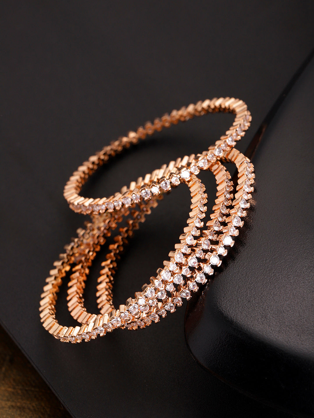 Set Of 4 Rose Gold-Plated American Diamond Studded Bangles