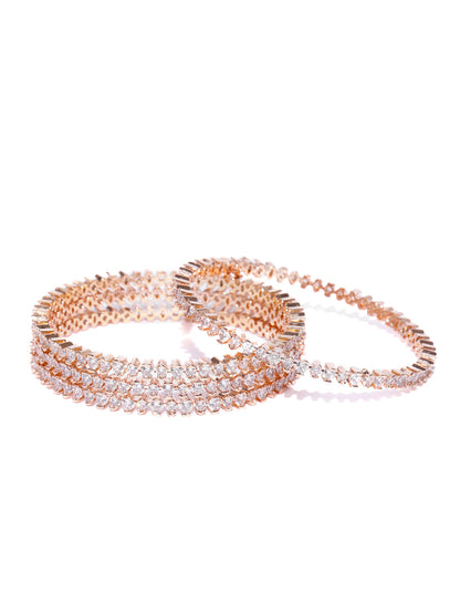 Set Of 4 Rose Gold-Plated American Diamond Studded Bangles