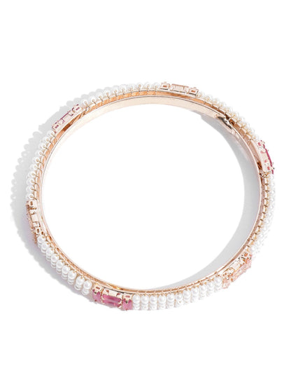 Set Of 2 Gold-Plated Pearls and Stones Studded Bangles in Pink and White Color