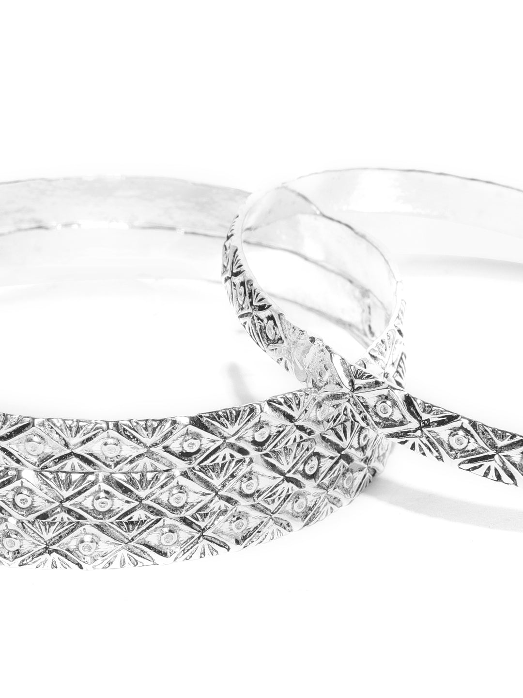 Bohemian Romance - Oxidised Silver-Plated Trendy Design Bangle Set of 4 for Women and Girls