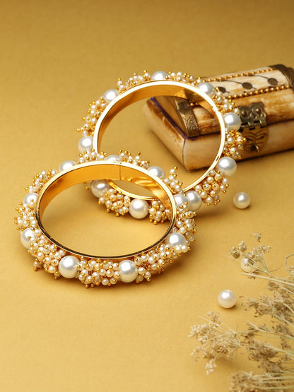 Set Of 2 Gold-Plated Pearls Studded Bangles