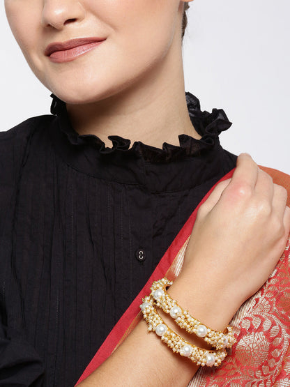 Set Of 2 Gold-Plated Pearls Studded Bangles