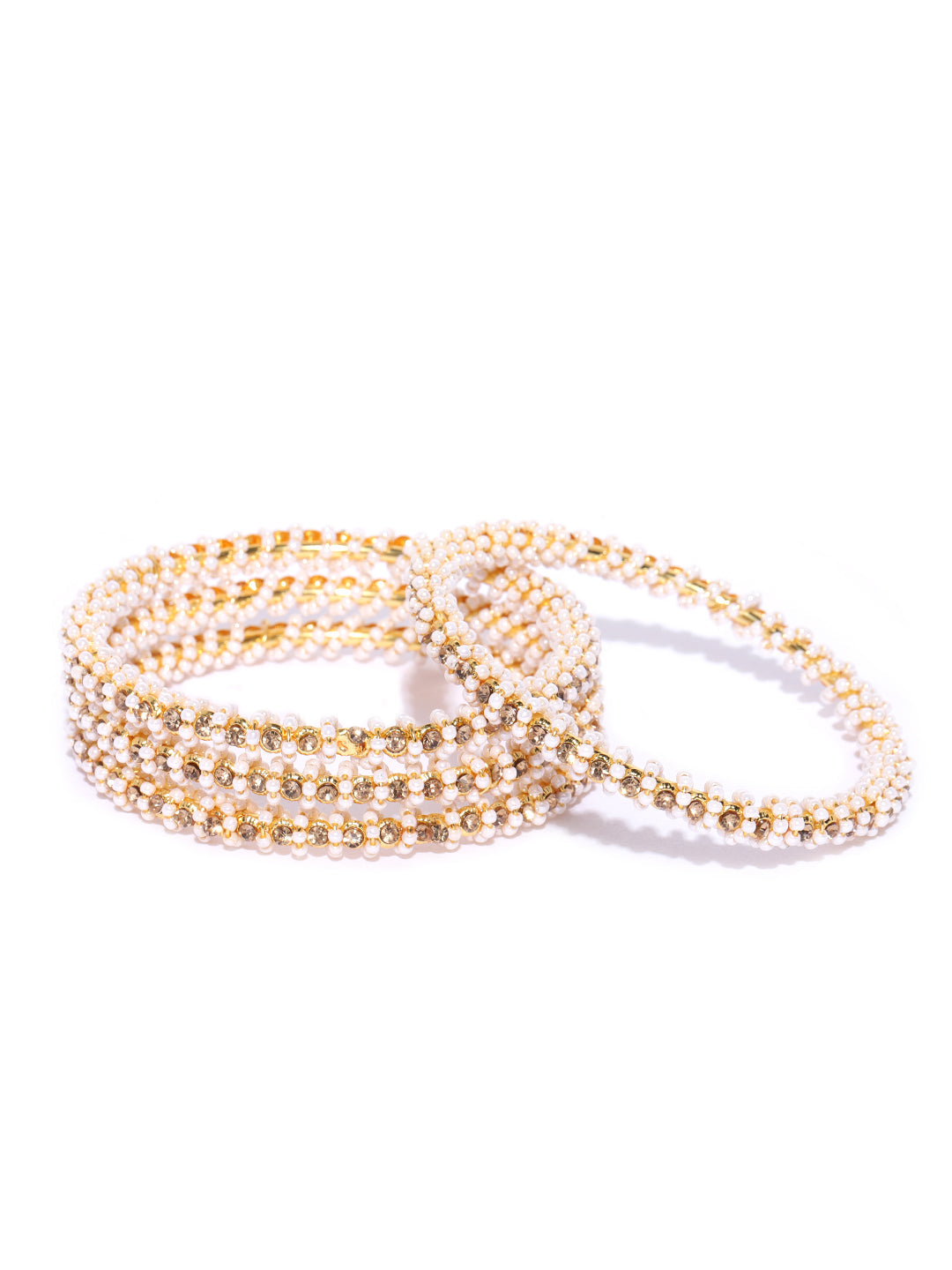 Set Of 4 Gold-Plated White Beaded Bangles