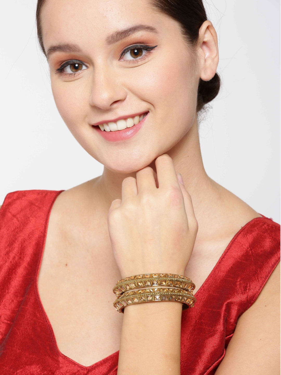 Set Of 2 Gold-Plated Stones Studded Bangles