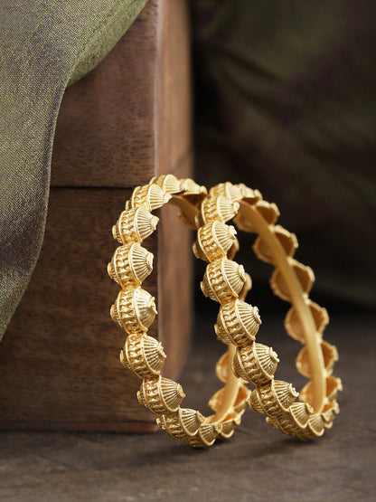Set Of 2 Gold-Plated Textured Bangles