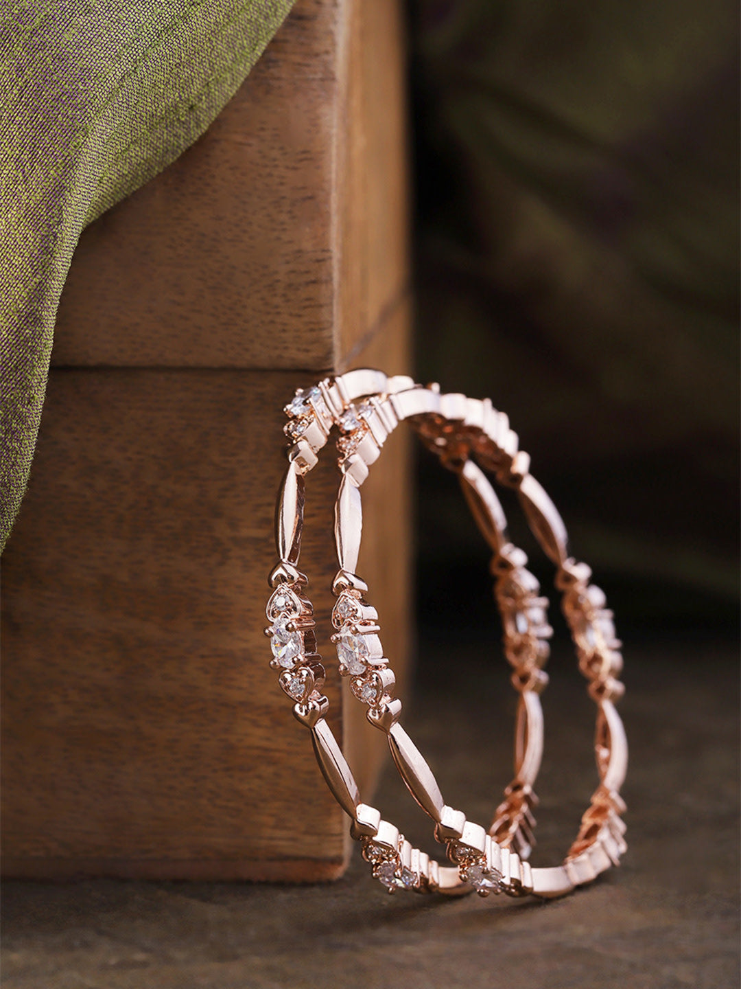 Set Of 2 Rose Gold-Plated American Diamond Studded Bangles