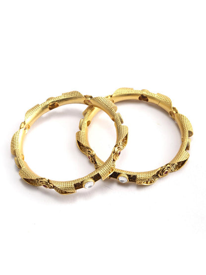 Artificial Stones Gold Plated Floral Set of 2 Bangle Set