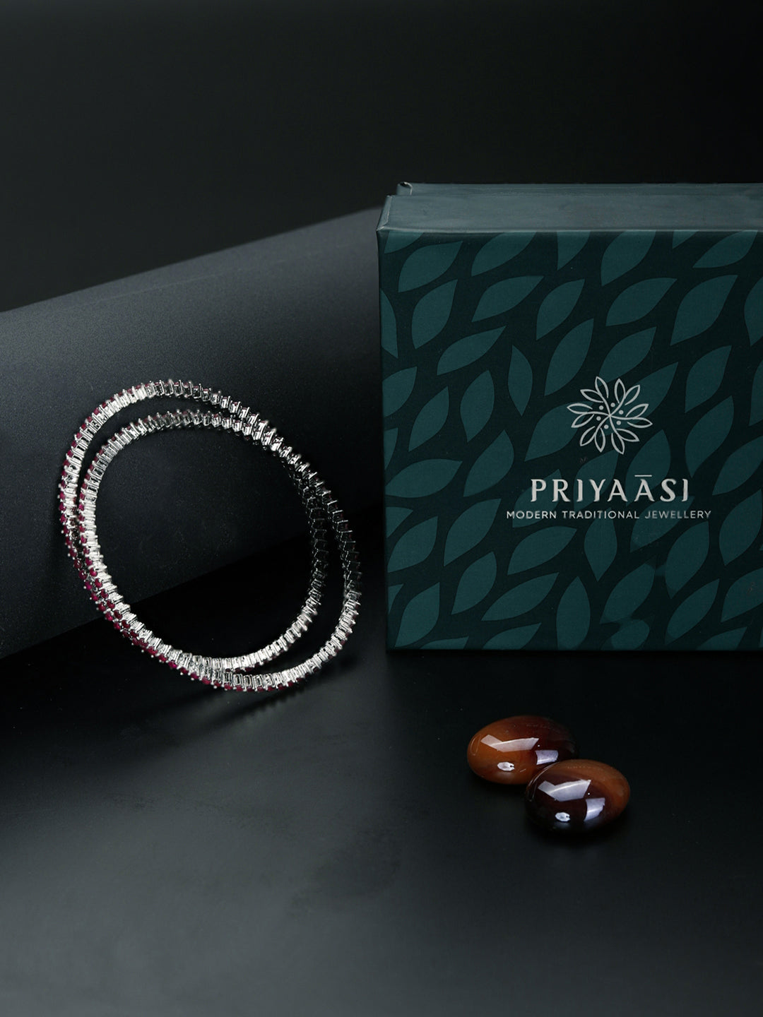 Purple Stones Silver Plated Bangles Set