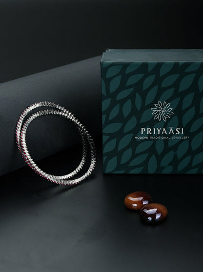 Purple Stones Silver Plated Bangles Set
