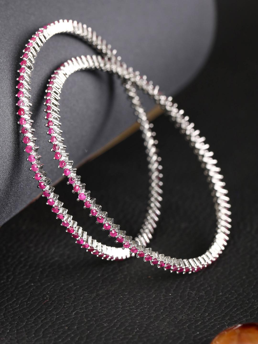 Purple Stones Silver Plated Bangles Set