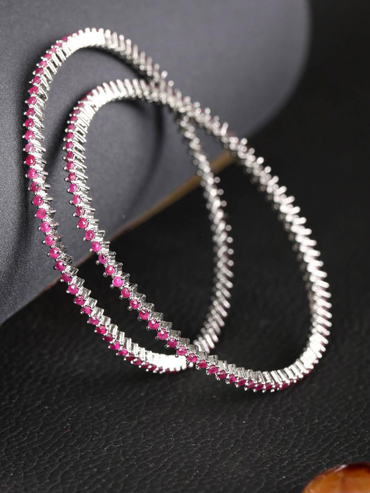 Purple Stones Silver Plated Bangles Set