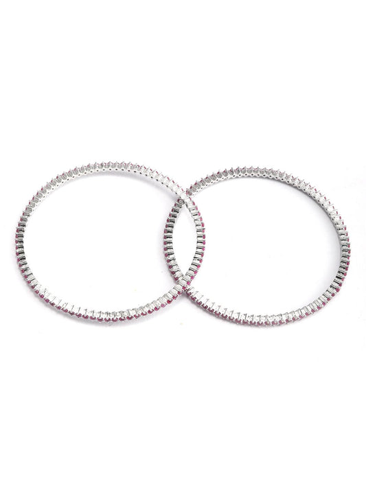 Purple Stones Silver Plated Bangles Set
