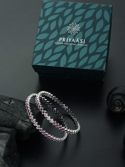 Purple Silver Plated Set of 2 Bangle Set