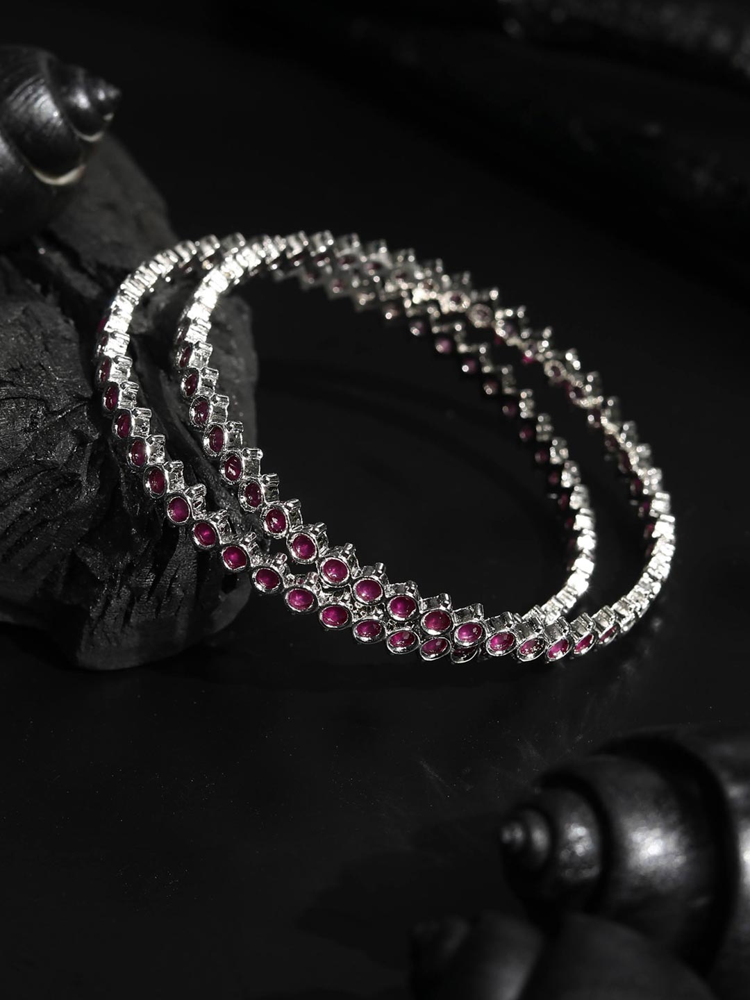 Purple Silver Plated Set of 2 Bangle Set