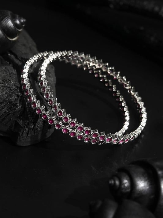 Purple Silver Plated Set of 2 Bangle Set
