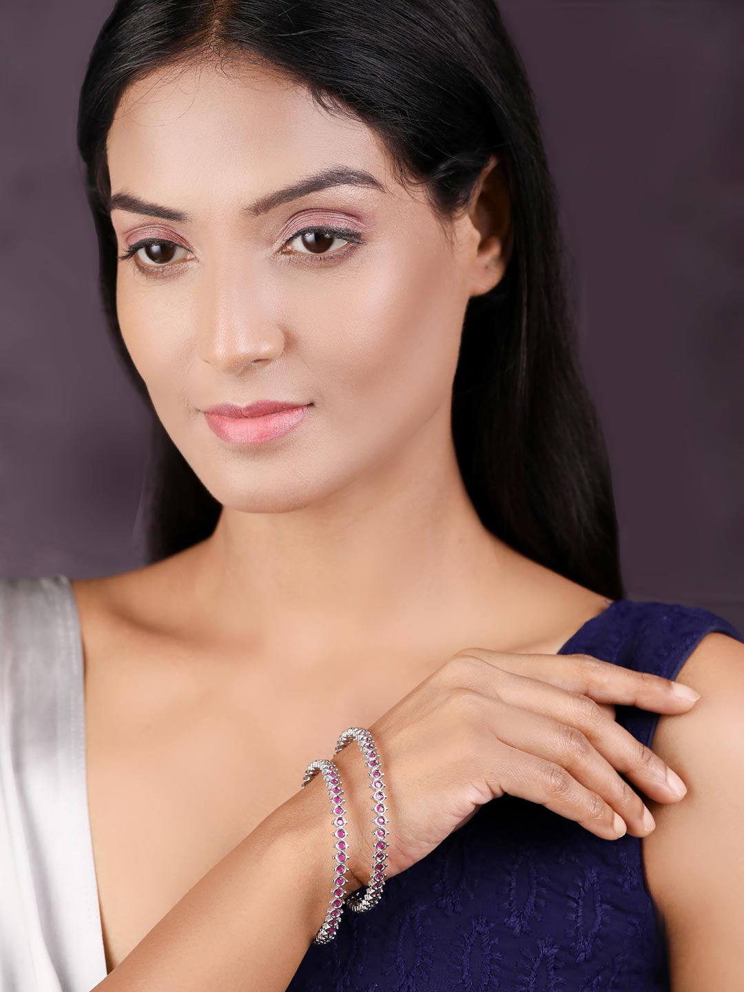 Purple Silver Plated Set of 2 Bangle Set