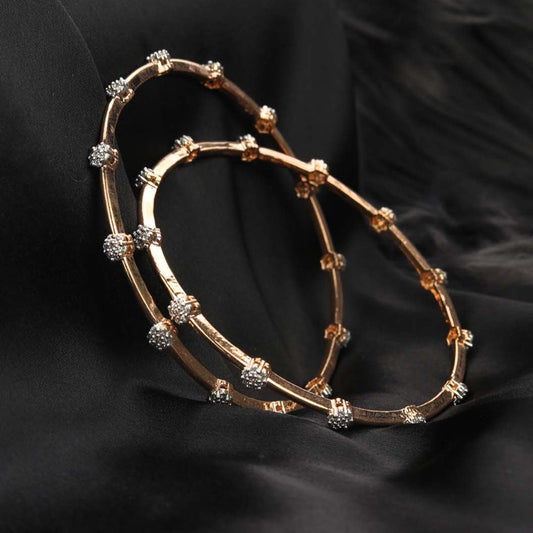 Rosy Refresh - Set of 2 American Diamond Rose Gold Plated Bangles Set