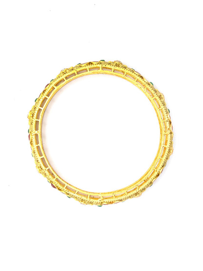 Multi Color Ruby Emaraled Gold-Plated Set Of 2 Bangles