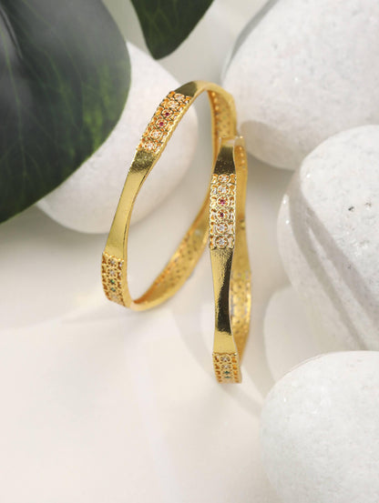 Green American Diamond Gold Plated Set of 2 Bangle Set