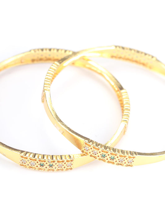 Green American Diamond Gold Plated Set of 2 Bangle Set