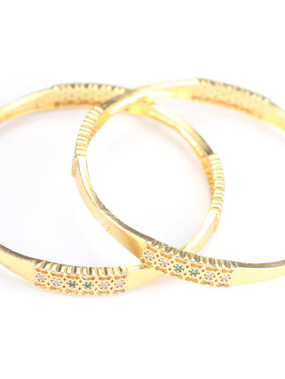 Green American Diamond Gold Plated Set of 2 Bangle Set