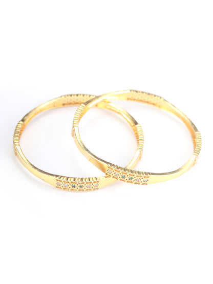 Green American Diamond Gold Plated Set of 2 Bangle Set