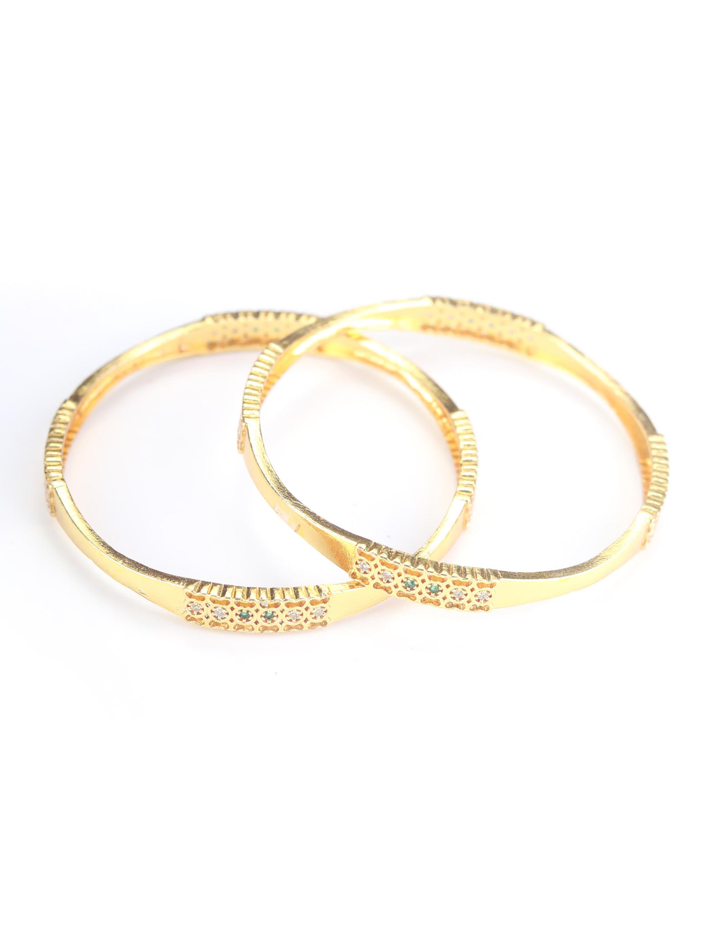 Green American Diamond Gold Plated Set of 2 Bangle Set